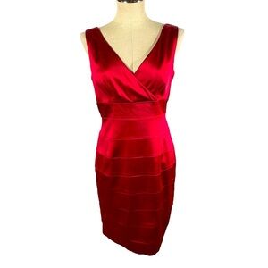 Antonio Melani Red Satin Sleeveless Ribbed Dress Size 10